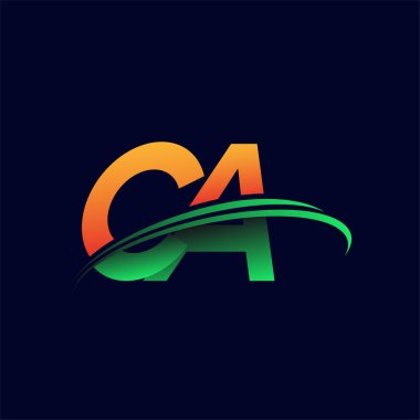 İlk logo CA şirketinin adı turuncu ve yeşil renklendirme, koyu arka planda izole edilmiş. iş ve şirket kimliği için vektör logosu.
