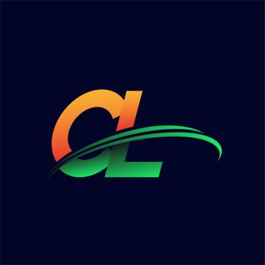 İlk logo CL şirketinin adı turuncu ve yeşil renkli, koyu arkaplanda izole edilmiş. iş ve şirket kimliği için vektör logosu.