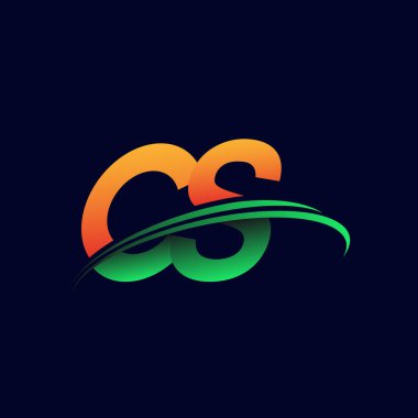 İlk logo CS şirketi adı turuncu ve yeşil renklendirilmiş, koyu arkaplanda izole edilmiş. iş ve şirket kimliği için vektör logosu.