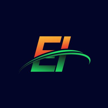 İlk logo El şirketi adı turuncu ve yeşil Swoosh tasarımı, koyu arka planda izole edilmiş. iş ve şirket kimliği için vektör logosu.