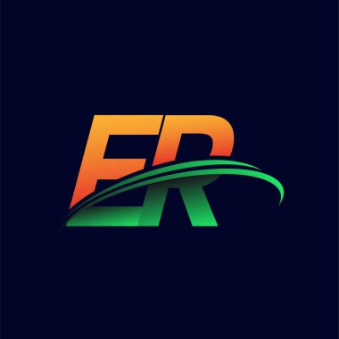 Acil Servis 'in ilk logosu koyu arka planda izole edilmiş turuncu ve yeşil renkli Swoosh tasarımı. iş ve şirket kimliği için vektör logosu.