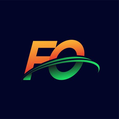 İlk logo şirketi adı turuncu ve yeşil Swoosh tasarımı, koyu arka planda izole edilmiş. iş ve şirket kimliği için vektör logosu.