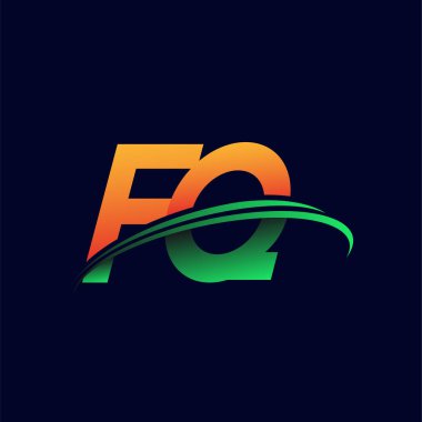 İlk logo FQ şirketi adı turuncu ve yeşil Swoosh tasarımı, koyu arka planda izole edilmiş. iş ve şirket kimliği için vektör logosu.