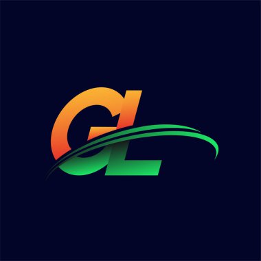 İlk logo GL şirketinin adı turuncu ve yeşil renklendirme, koyu arka planda izole edilmiş. iş ve şirket kimliği için vektör logosu.