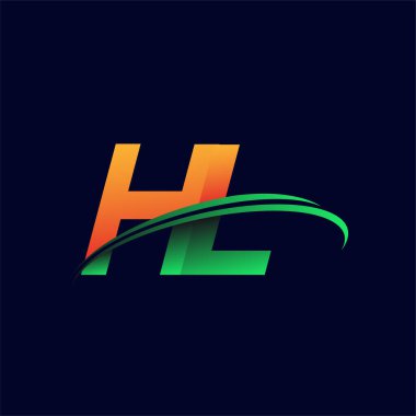 İlk logo HL şirketinin adı turuncu ve yeşil Swoosh tasarımı, koyu arka planda izole edilmiş. iş ve şirket kimliği için vektör logosu.