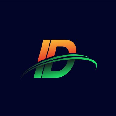 İlk logo kimlik şirketinin adı turuncu ve yeşil Swoosh tasarımı, koyu arka planda izole edilmiş. iş ve şirket kimliği için vektör logosu.