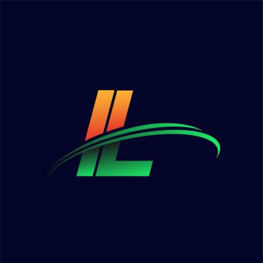İlk logo IL şirketi adı turuncu ve yeşil Swoosh tasarımı, koyu arka planda izole edilmiş. iş ve şirket kimliği için vektör logosu.