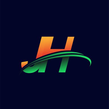İlk logo JH şirketinin adı turuncu ve yeşil renkli, koyu arkaplanda izole edilmiş. iş ve şirket kimliği için vektör logosu.