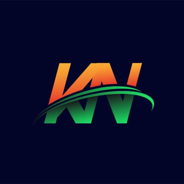 KN firmasının ilk logosu koyu arkaplanda izole edilmiş turuncu ve yeşil renkte Swoosh tasarımı. iş ve şirket kimliği için vektör logosu.