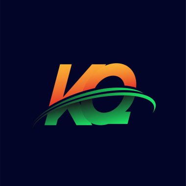 İlk logo KQ şirketinin adı turuncu ve yeşil Swoosh tasarımı, koyu arka planda izole edilmiş. iş ve şirket kimliği için vektör logosu.