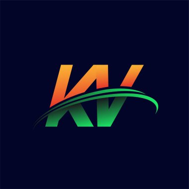 İlk logo KV şirketi adı turuncu ve yeşil renkli, koyu arkaplanda izole edilmiş. iş ve şirket kimliği için vektör logosu.