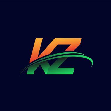 KZ firmasının ilk logosu koyu arkaplanda izole edilmiş turuncu ve yeşil renkli Swoosh tasarımı. iş ve şirket kimliği için vektör logosu.