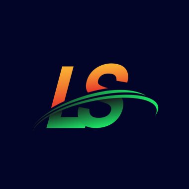 İlk logo LS şirketinin adı turuncu ve yeşil renklendirme, koyu arka planda izole edilmiş. iş ve şirket kimliği için vektör logosu.