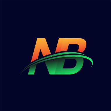 İlk logo NB şirketi adı turuncu ve yeşil Swoosh tasarımı, koyu arka planda izole edilmiş. iş ve şirket kimliği için vektör logosu.