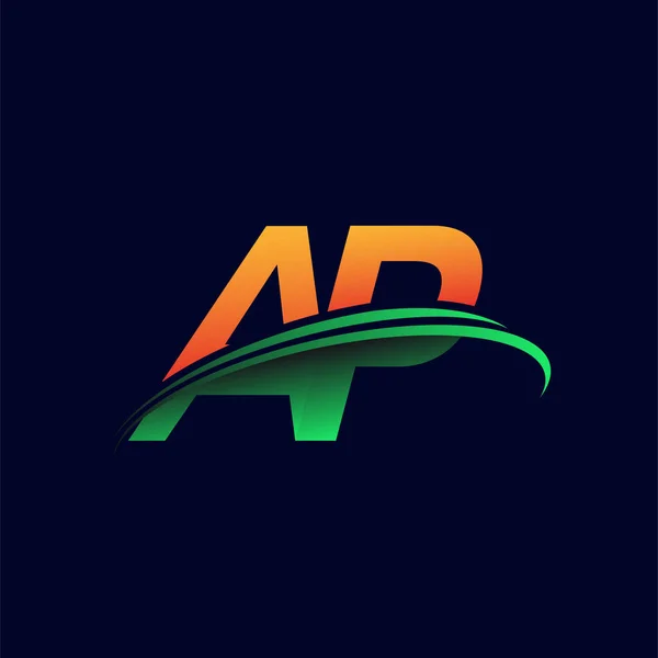 Logotipo Inicial Nombre Empresa Color Naranja Verde Swoosh Diseño Aislado — Vector de stock