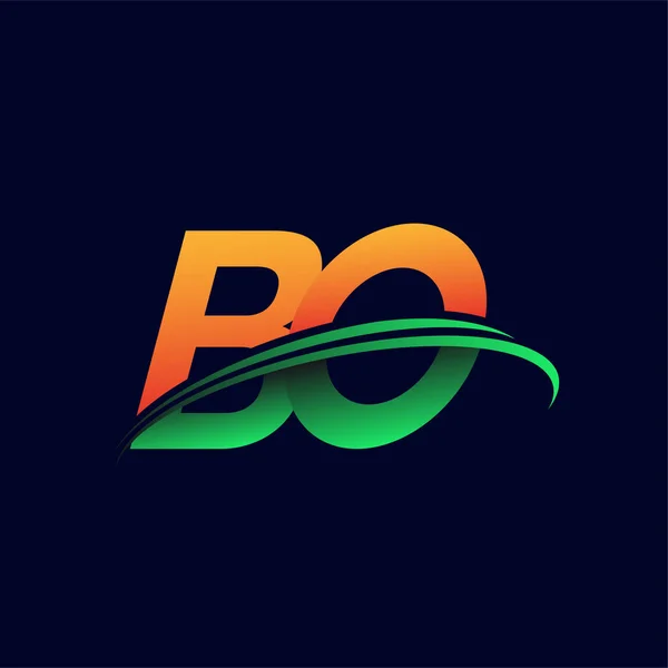 最初的Logo Bo公司名称为彩色橙色和绿色的Swoosh设计 隔离在黑暗的背景下 企业和公司标识的矢量标识 — 图库矢量图片