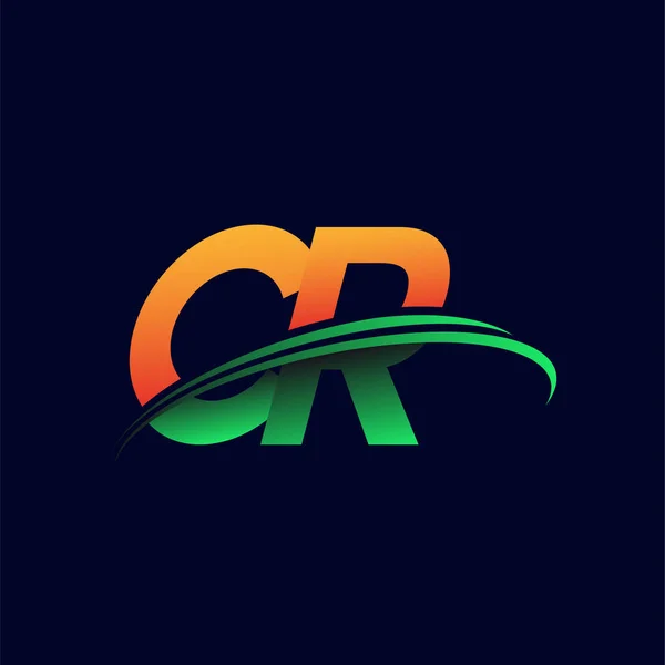 Logo Şirketinin Adı Turuncu Yeşil Swoosh Tasarımı Koyu Arka Planda — Stok Vektör