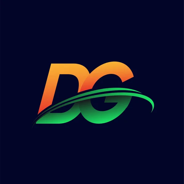 Logo Initial Nom Entreprise Couleur Orange Vert Swoosh Design Isolé — Image vectorielle