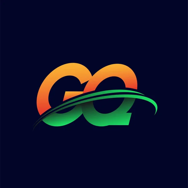 最初的标志Gq公司的名称颜色橙色和绿色的Swoosh设计 隔离在黑暗的背景 企业和公司标识的矢量标识 — 图库矢量图片