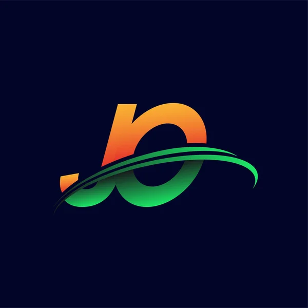 最初的标志Jo公司的名称彩色橙色和绿色Swoosh设计 隔离在黑暗的背景 企业和公司标识的矢量标识 — 图库矢量图片