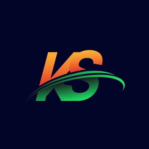 Początkowe Logo Nazwa Firmy Kolor Pomarańczowy Zielony Projekt Swoosh Izolowane — Wektor stockowy