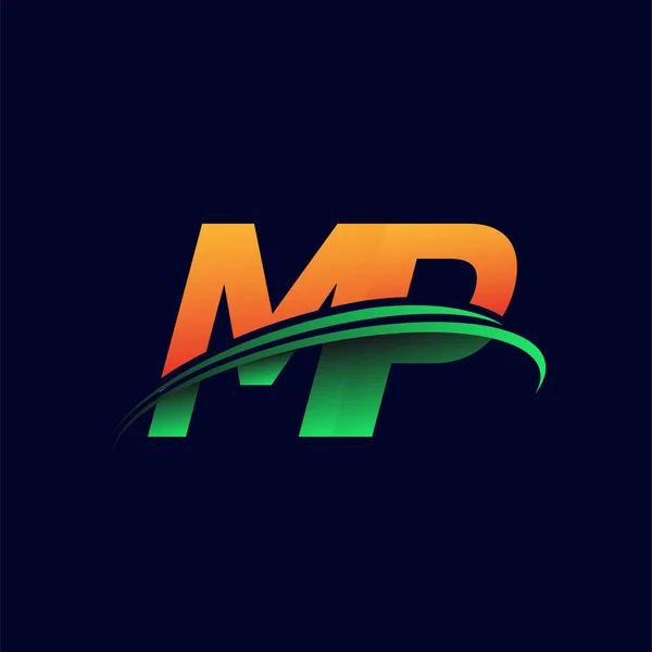 Logotipo Inicial Nombre Empresa Color Naranja Verde Swoosh Diseño Aislado — Archivo Imágenes Vectoriales