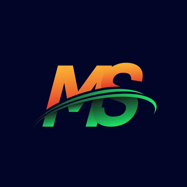 Logo Initial Nom Entreprise Couleur Orange Vert Swoosh Design Isolé — Image vectorielle