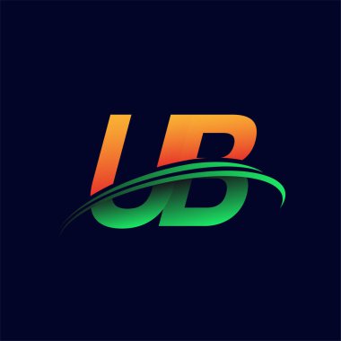İlk logo UB şirketinin adı turuncu ve yeşil Swoosh tasarımı, koyu arka planda izole edilmiş. iş ve şirket kimliği için vektör logosu.