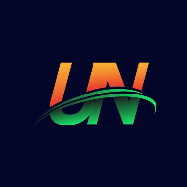 BM firmasının ilk logosu, koyu arkaplanda izole edilmiş turuncu ve yeşil renkli Swoosh tasarımı. iş ve şirket kimliği için vektör logosu.