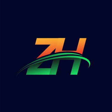 İlk logo ZH şirketi adı turuncu ve yeşil renklendirme, koyu arka planda izole edilmiş. iş ve şirket kimliği için vektör logosu.