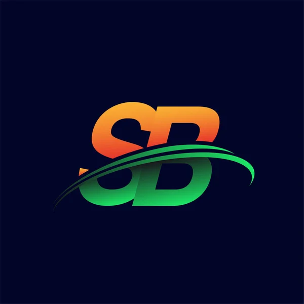 Początkowe Logo Nazwa Firmy Kolor Pomarańczowy Zielony Swoosh Projekt Izolowane — Wektor stockowy