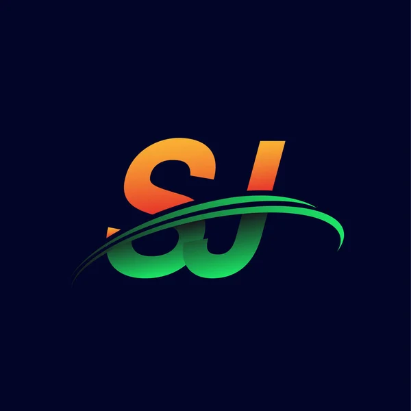 Początkowe Logo Nazwa Firmy Kolorowy Pomarańczowy Zielony Projekt Swoosh Izolowane — Wektor stockowy