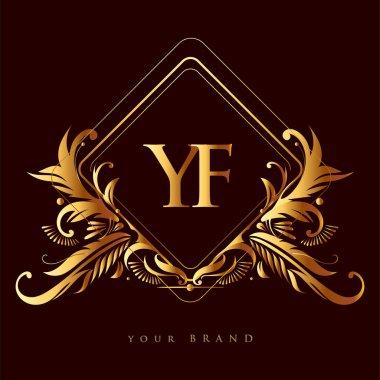 Süslü ve klasik desenli YF harfli ilk logo. İş ve şirket kimliği için vektör logosu..