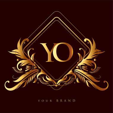 Süslü, klasik desenli, iş ve şirket kimliği için vektör logosu olan ilk logo YO harfi..