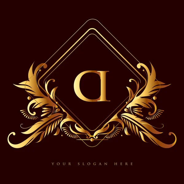 Logo Inicial Letra Con Color Dorado Con Adornos Patrón Clásico — Vector de stock