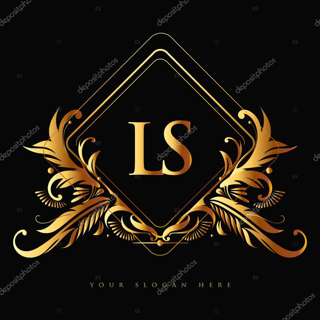 Initial logo letter LS with golden color with ornaments and classic pattern, vector logo for business and company identity.