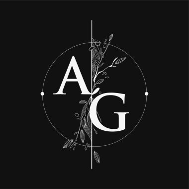 El Çizimi Çiçekli AG İlk Logosu, Çember ve Çiçekli Düğün Yazı Tipi Logosu.