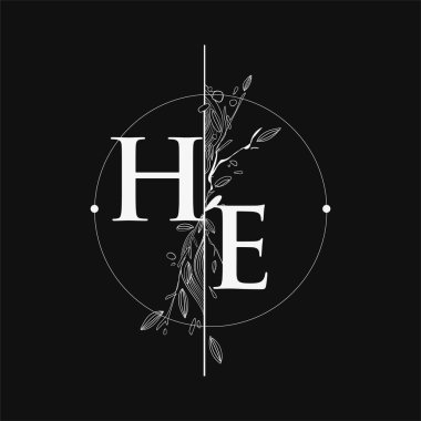 El Tarlası Çiçekli İlk Logo, Çember ve Çiçekli Düğün Yazı Tipi Logosu.