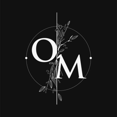 El Çizimi Çiçekli İlk OM Logosu, Çember ve Çiçekli Düğün Yazı Tipi Logosu.