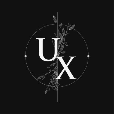 El Çizimi Çiçekli UX Baş Logosu, Çember ve Çiçekli Düğün Yazı Tipi Logosu.