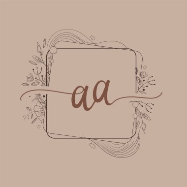 El Çizimi Çiçek, Düğün Yazı Tipi Logosu ve İş Kimliği ile AA İlk Logosu.