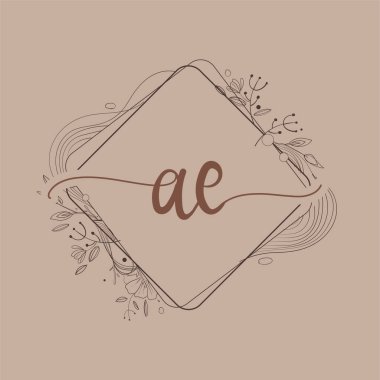 El Çizimi Çiçek, Düğün Yazı Tipi Logosu ve Şirket Kimliği ile AE Baş Logosu.