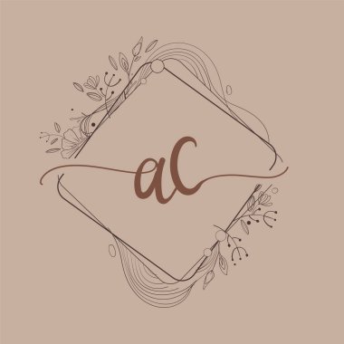 El Çizimi Çiçeği, Düğün Yazı Tipi Logosu ve Şirket Kimliği ile AC İlk Logosu.