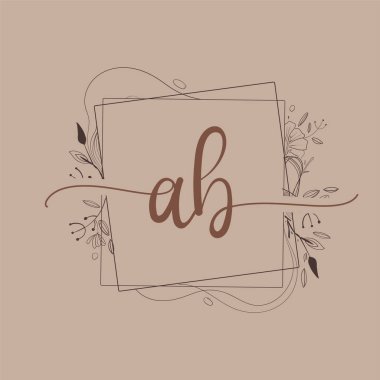 Çiçek El Çizen AB Baş Logosu, Düğün Yazı Tipi Logosu ve Şirket Kimliği.