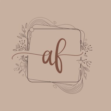 El Çizimi Çiçek, Düğün Yazı Tipi Logosu ve İş veya Şirket Kimliği ile AF Baş Logosu.