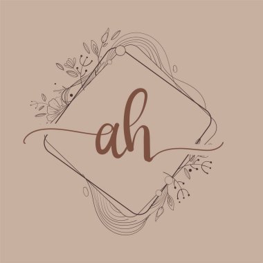 AH Harfi El Çizimi Çiçek, Düğün Yazı Tipi Logosu ve Şirket Kimliği.