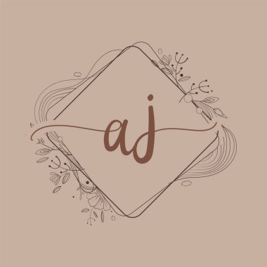 El Çizimi Çiçek, Düğün Yazı Tipi Logosu ve Şirket Kimliği ile AJ İlk Logosu.