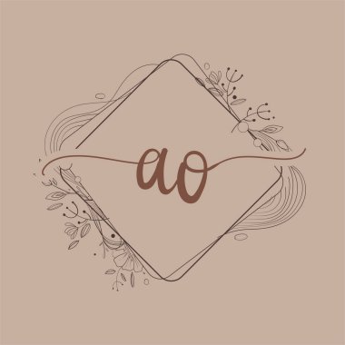 El Çizimi Çiçeği, Düğün Yazı Tipi Logosu ve Şirket Kimliği ile Mektup AO İlk Logosu.