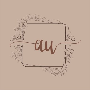 El Çizimi Çiçek, Düğün Yazı Tipi Logosu ve Şirket Kimliği ile AU İlk Logosu.