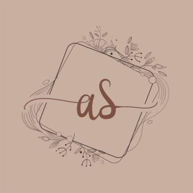 El Çizimi Çiçek, İlk Düğün Yazı Tipi Logosu ve İş Kimliği ile AS İlk Logosu.